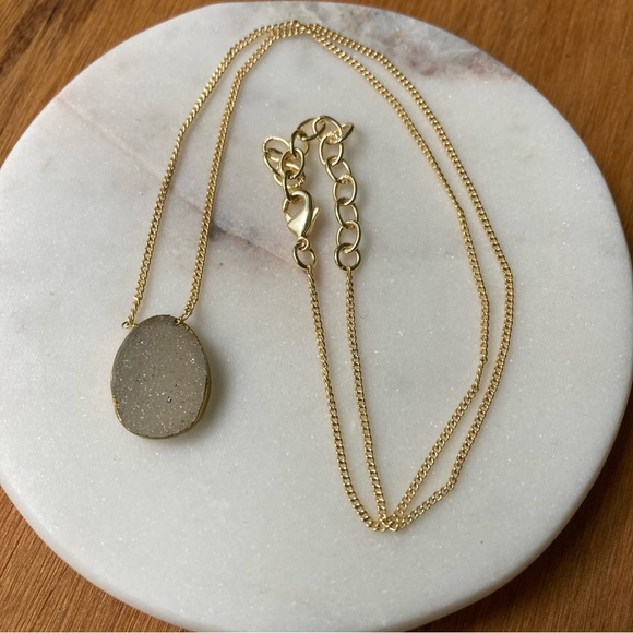 Gold Toned Druzy Stone Pendant Necklace - Picture 4 of 4